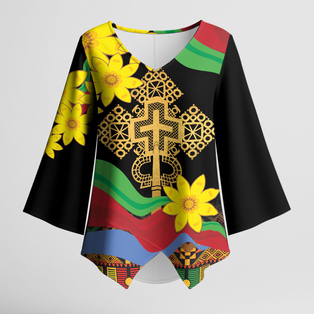 Eritrea Meskel Kimono Sleeve Blouse Eritrean Tribal Meskel Daisy Flag Inspired