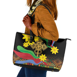 Eritrea Meskel Leather Tote Bag Eritrean Tribal Meskel Daisy Flag Inspired