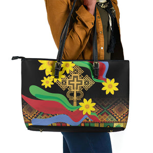 Eritrea Meskel Leather Tote Bag Eritrean Tribal Meskel Daisy Flag Inspired