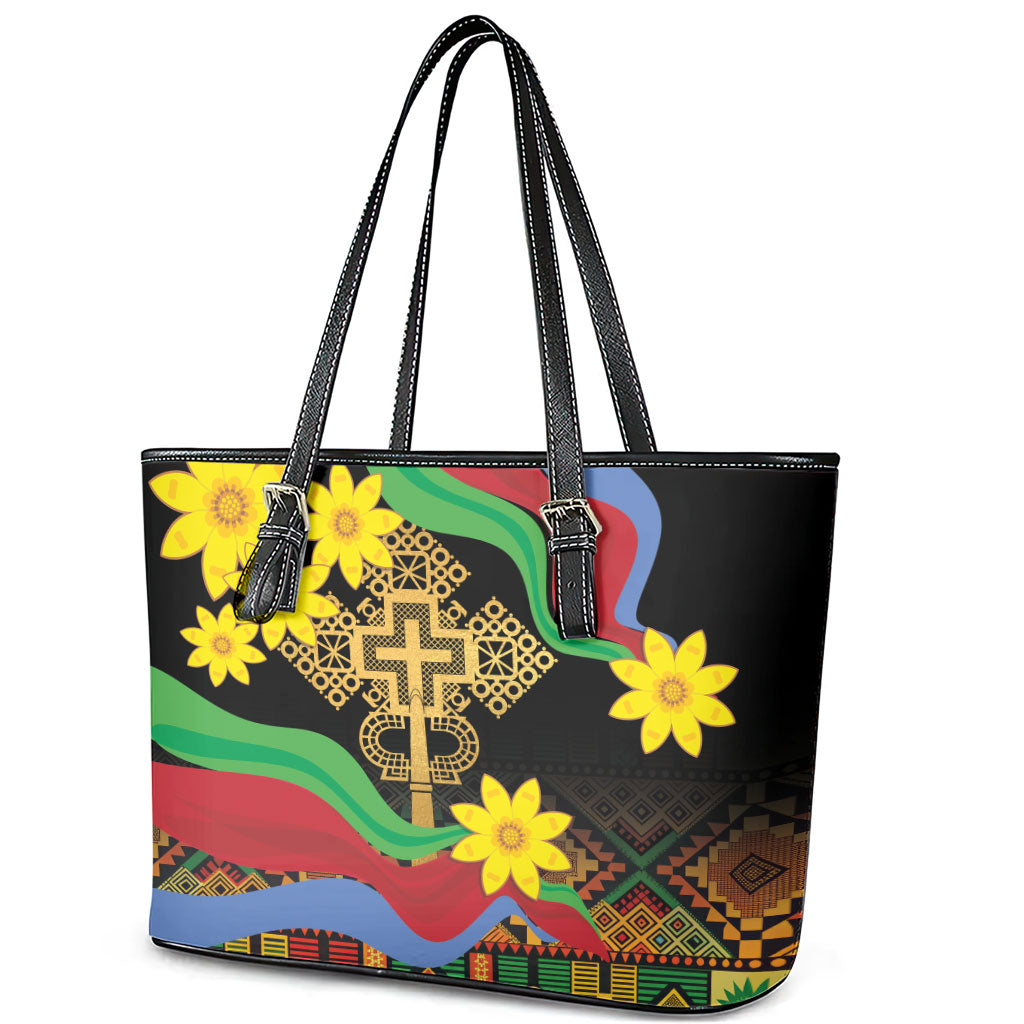 Eritrea Meskel Leather Tote Bag Eritrean Tribal Meskel Daisy Flag Inspired