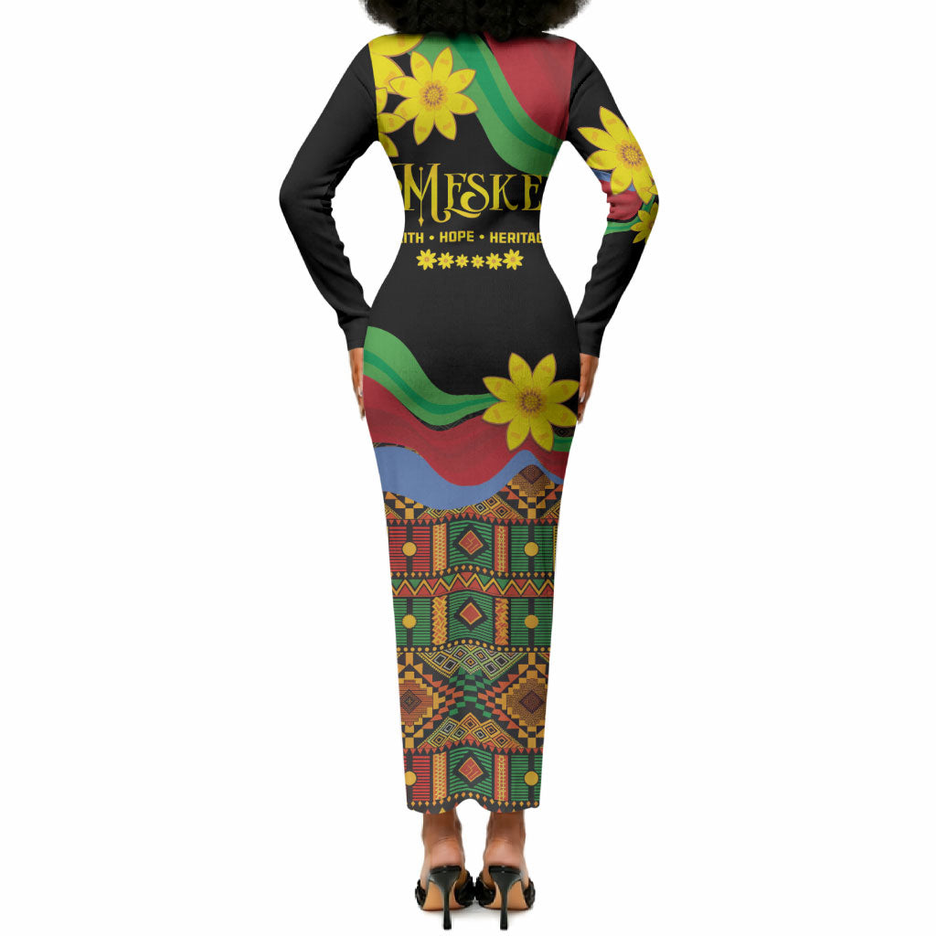 Eritrea Meskel Long Sleeve Bodycon Dress Eritrean Tribal Meskel Daisy Flag Inspired