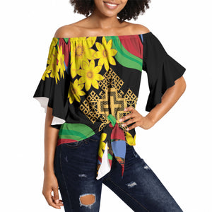 Eritrea Meskel Off Shoulder Wrap Waist Top Eritrean Tribal Meskel Daisy Flag Inspired