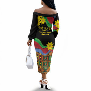 Eritrea Meskel Off The Shoulder Long Sleeve Dress Eritrean Tribal Meskel Daisy Flag Inspired