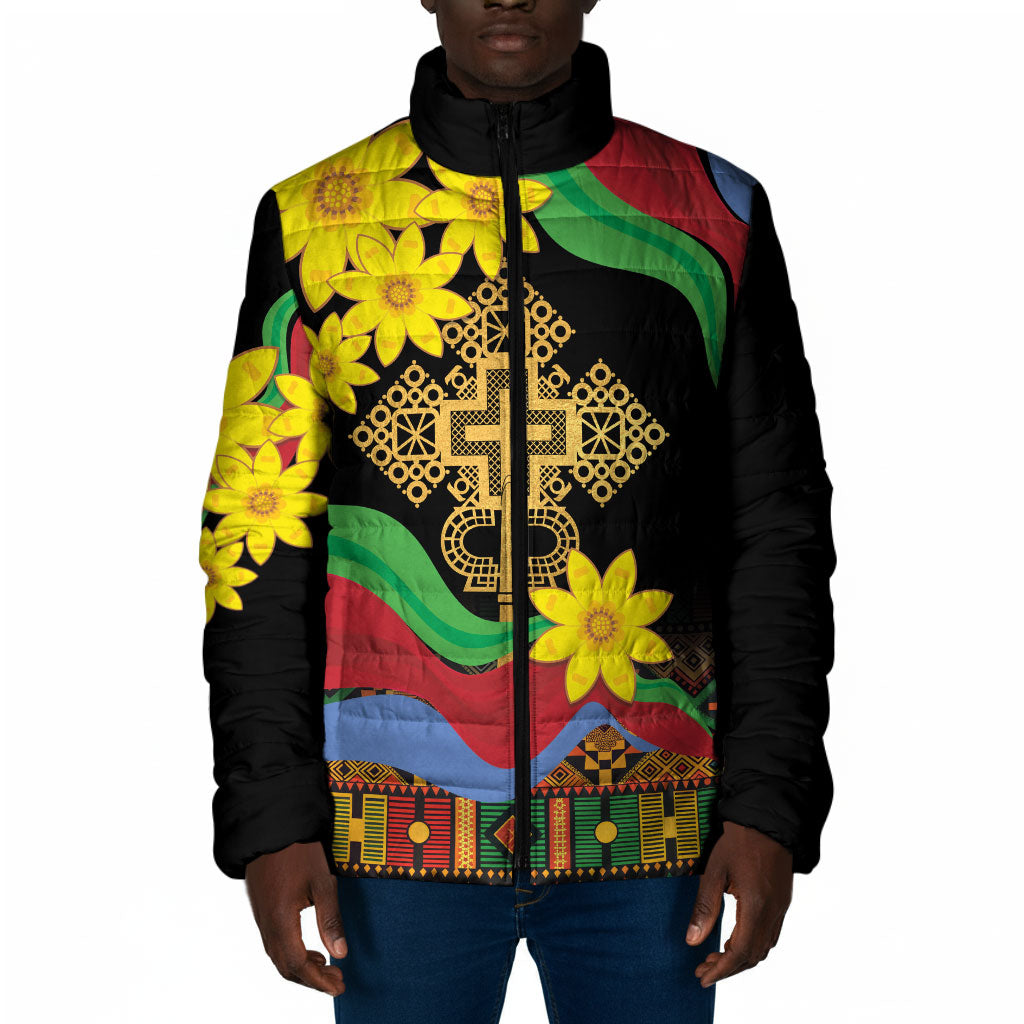 Eritrea Meskel Padded Jacket Eritrean Tribal Meskel Daisy Flag Inspired