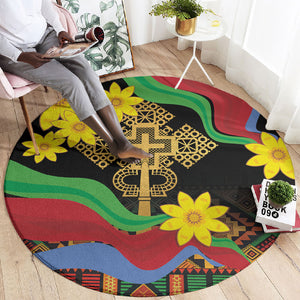 Eritrea Meskel Round Carpet Eritrean Tribal Meskel Daisy Flag Inspired