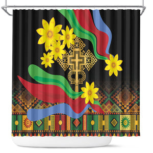 Eritrea Meskel Shower Curtain Eritrean Tribal Meskel Daisy Flag Inspired