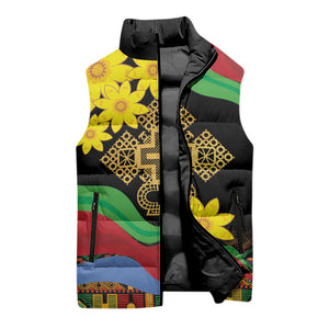 Eritrea Meskel Sleeveless Puffer Jacket Eritrean Tribal Meskel Daisy Flag Inspired