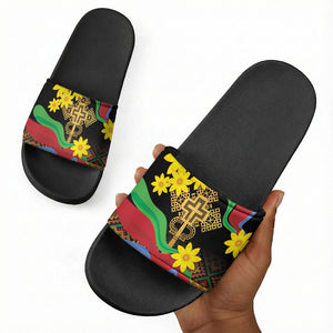 Eritrea Meskel Slide Sandals Eritrean Tribal Meskel Daisy Flag Inspired