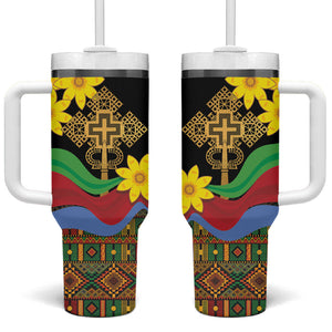 Eritrea Meskel Tumbler With Handle Eritrean Tribal Meskel Daisy Flag Inspired