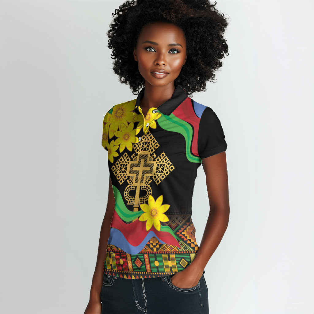 Eritrea Meskel Women Polo Shirt Eritrean Tribal Meskel Daisy Flag Inspired