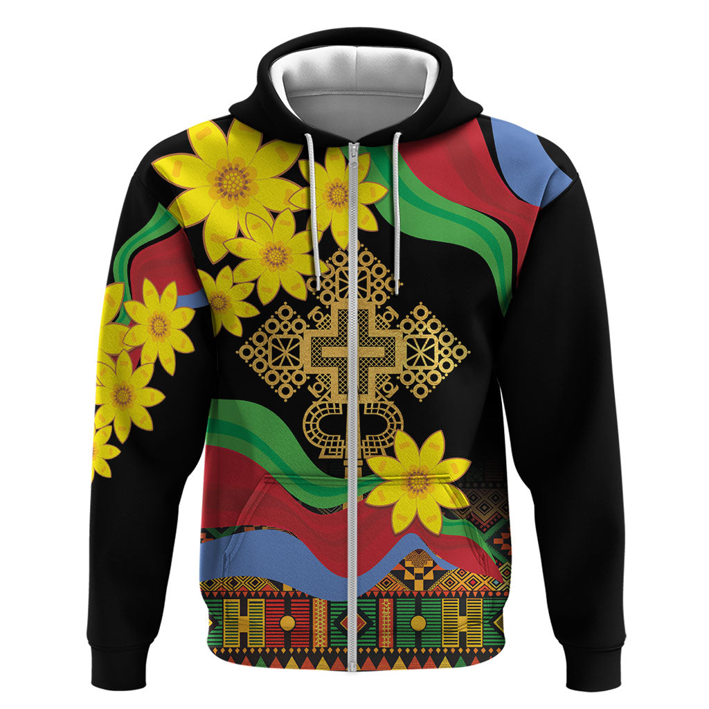 Eritrea Meskel Zip Hoodie Eritrean Tribal Meskel Daisy Flag Inspired