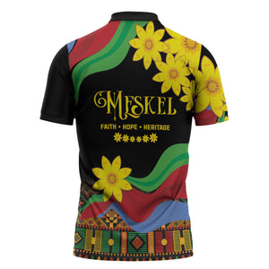 Eritrea Meskel Zipper Polo Shirt Eritrean Tribal Meskel Daisy Flag Inspired