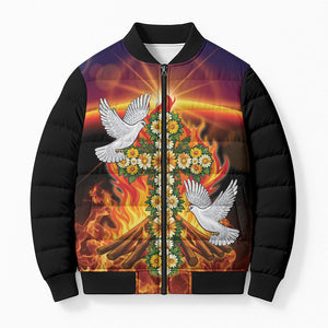 Eritrea Meskel Bomber Puffer Jacket Demera Cross Flames of Faith