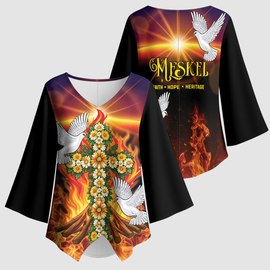 Eritrea Meskel Kimono Sleeve Blouse Demera Cross Flames of Faith