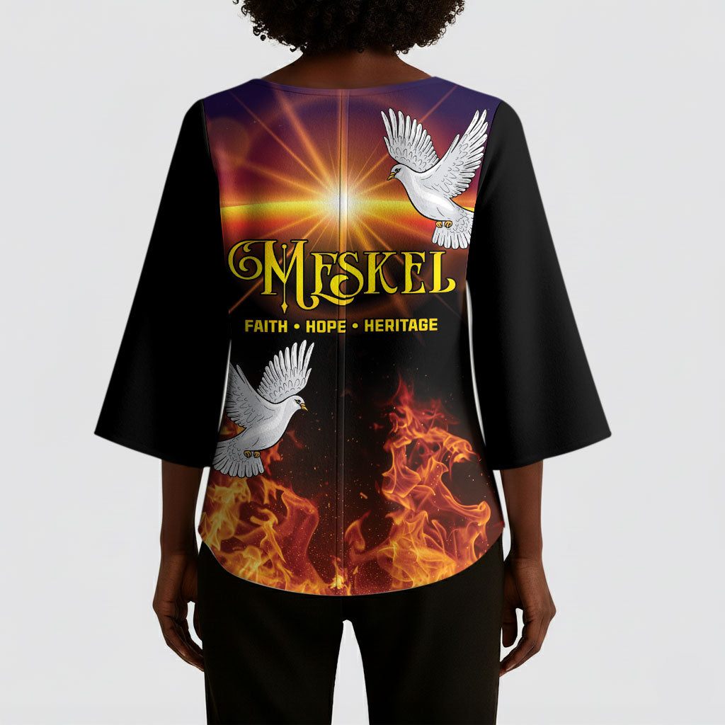 Eritrea Meskel Kimono Sleeve Blouse Demera Cross Flames of Faith