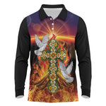 Eritrea Meskel Long Sleeve Polo Shirt Demera Cross Flames of Faith
