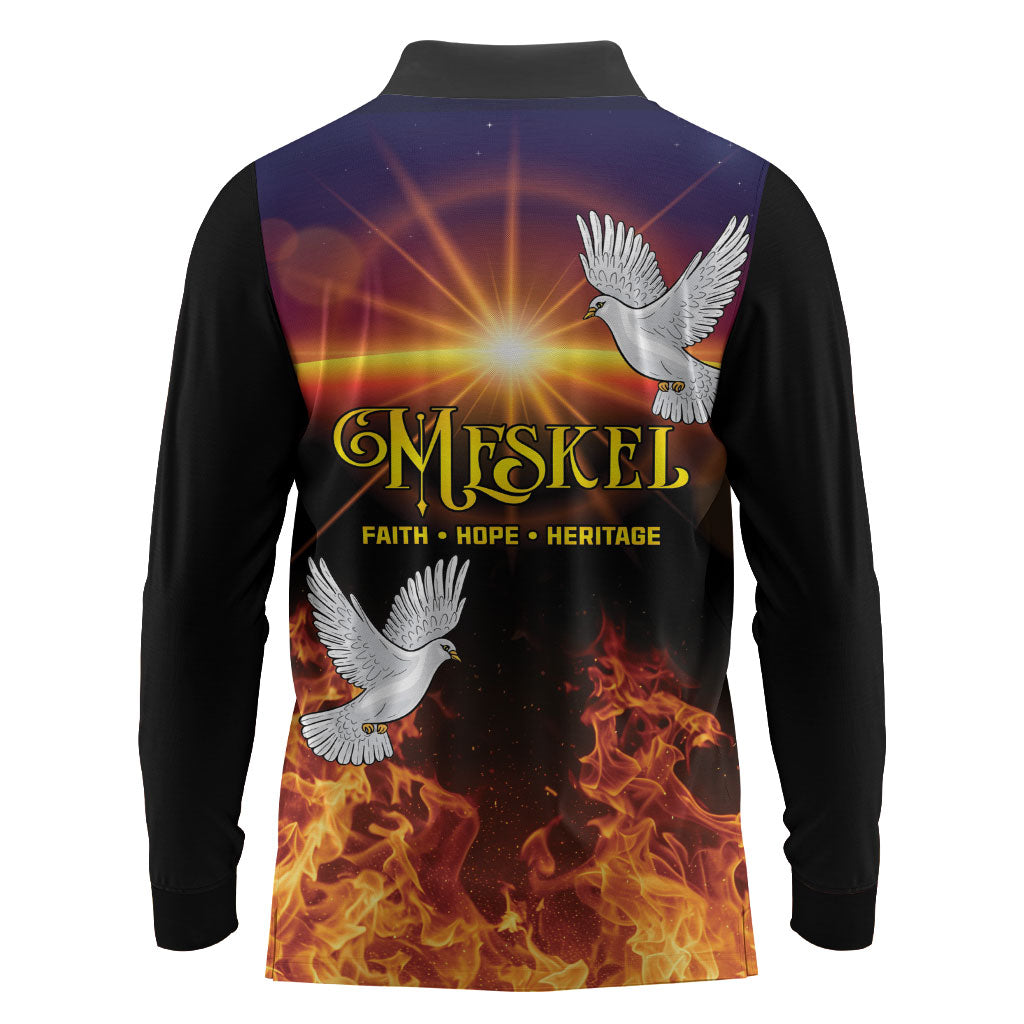 Eritrea Meskel Long Sleeve Polo Shirt Demera Cross Flames of Faith