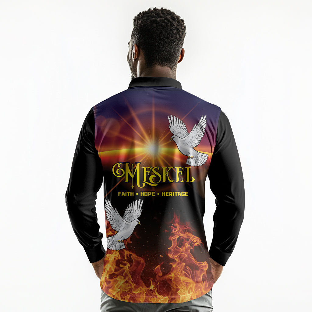 Eritrea Meskel Long Sleeve Polo Shirt Demera Cross Flames of Faith