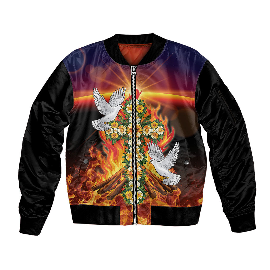 Eritrea Meskel Sleeve Zip Bomber Jacket Demera Cross Flames of Faith