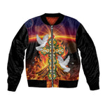 Eritrea Meskel Sleeve Zip Bomber Jacket Demera Cross Flames of Faith