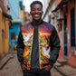 Eritrea Meskel Sleeve Zip Bomber Jacket Demera Cross Flames of Faith