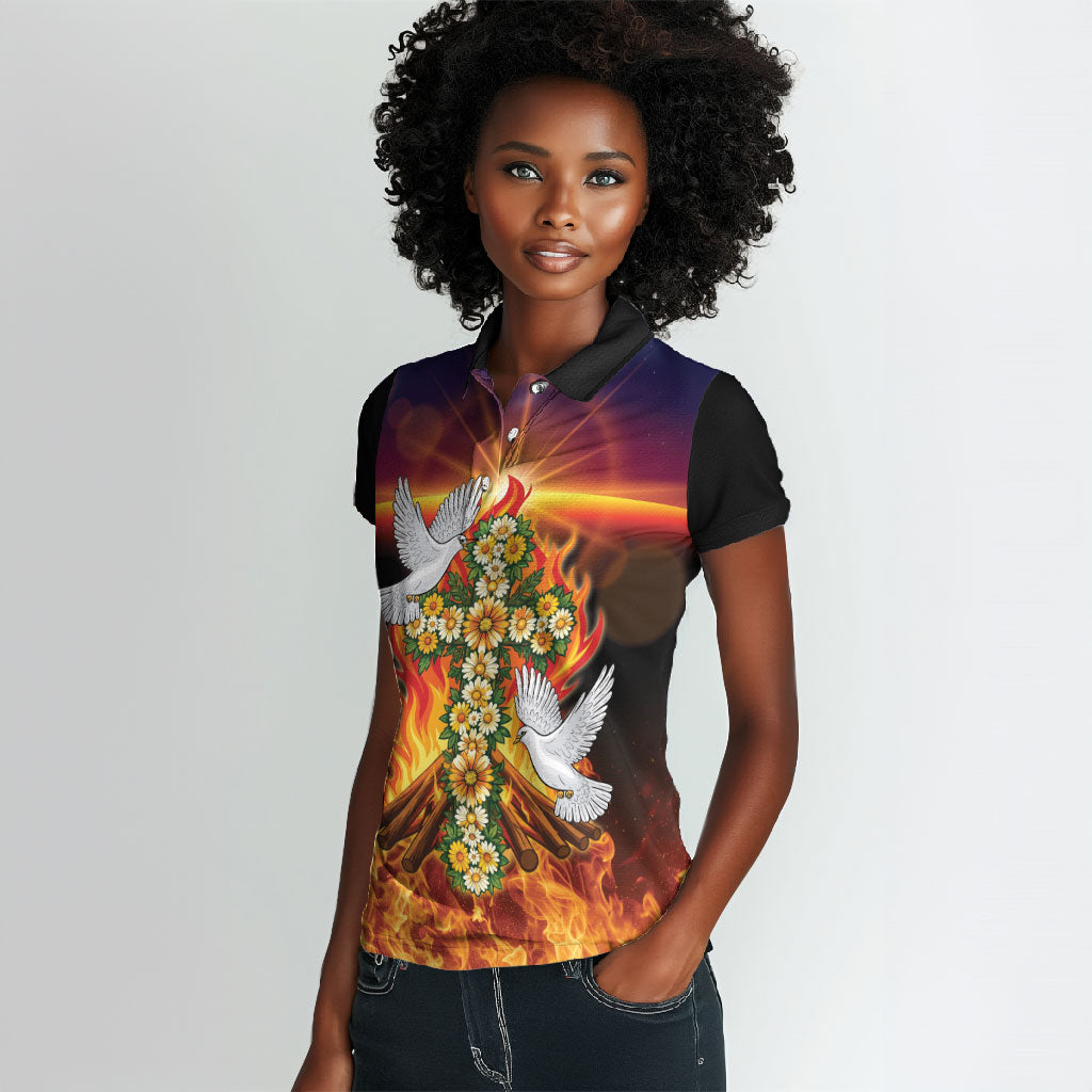 Eritrea Meskel Women Polo Shirt Demera Cross Flames of Faith