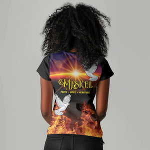 Eritrea Meskel Women V-Neck T-Shirt Demera Cross Flames of Faith