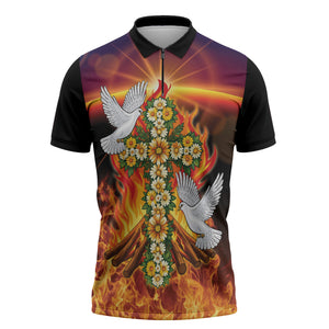 Eritrea Meskel Zipper Polo Shirt Demera Cross Flames of Faith