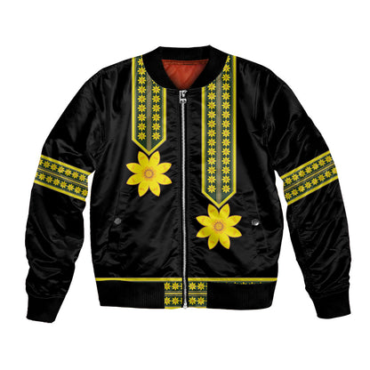 Ethiopian Enkutatash Bomber Jacket Black Adey Flower Tilet Habesha Inspired