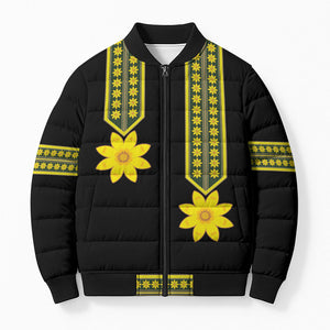 Ethiopian Enkutatash Bomber Puffer Jacket Black Adey Flower Tilet Habesha Inspired