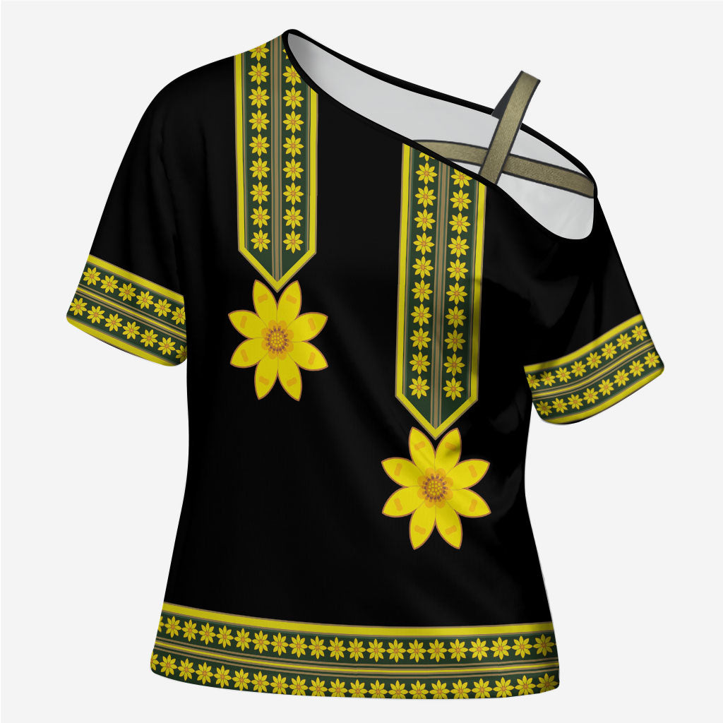 Ethiopian Enkutatash Cross Shoulder Shirt Black Adey Flower Tilet Habesha Inspired