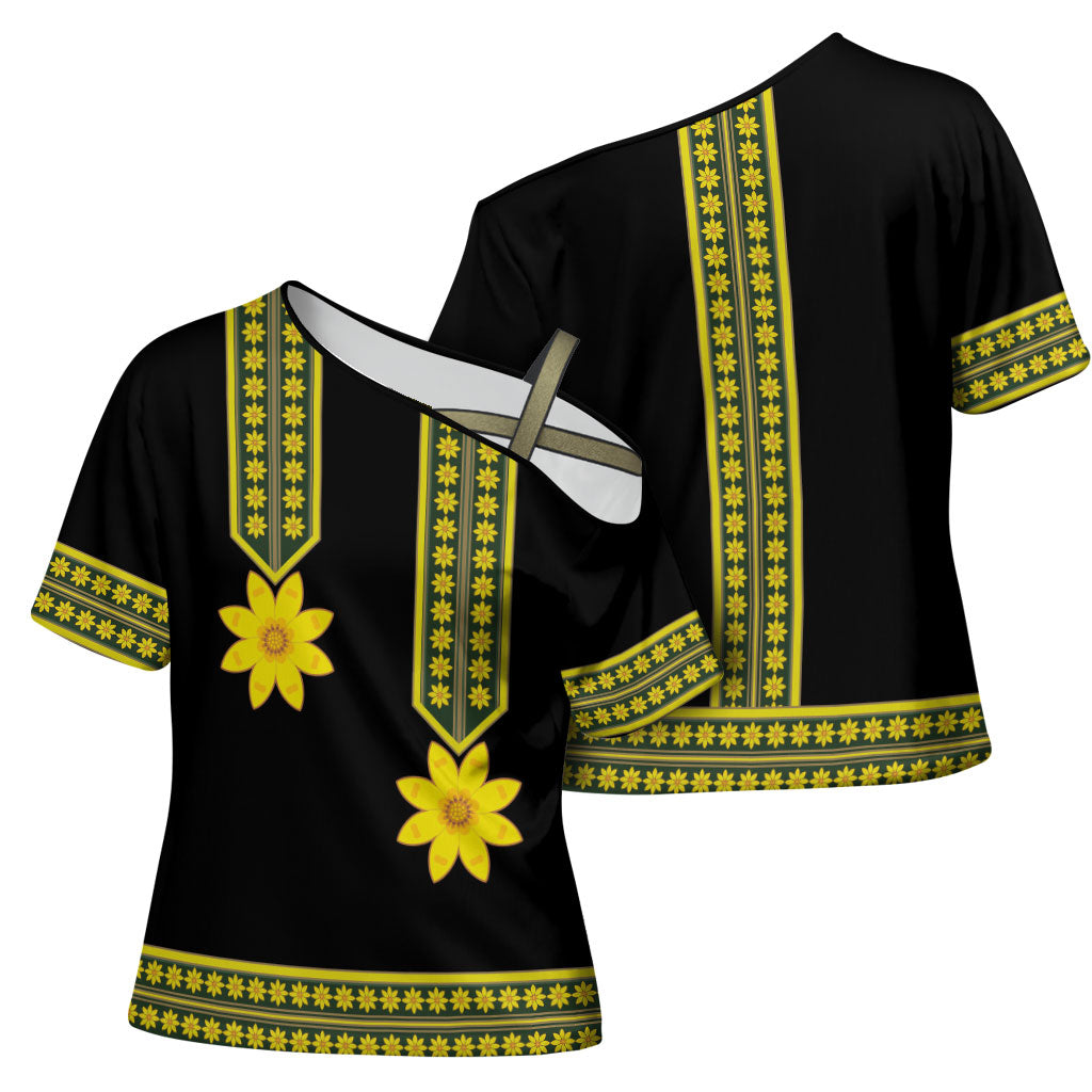 Ethiopian Enkutatash Cross Shoulder Shirt Black Adey Flower Tilet Habesha Inspired