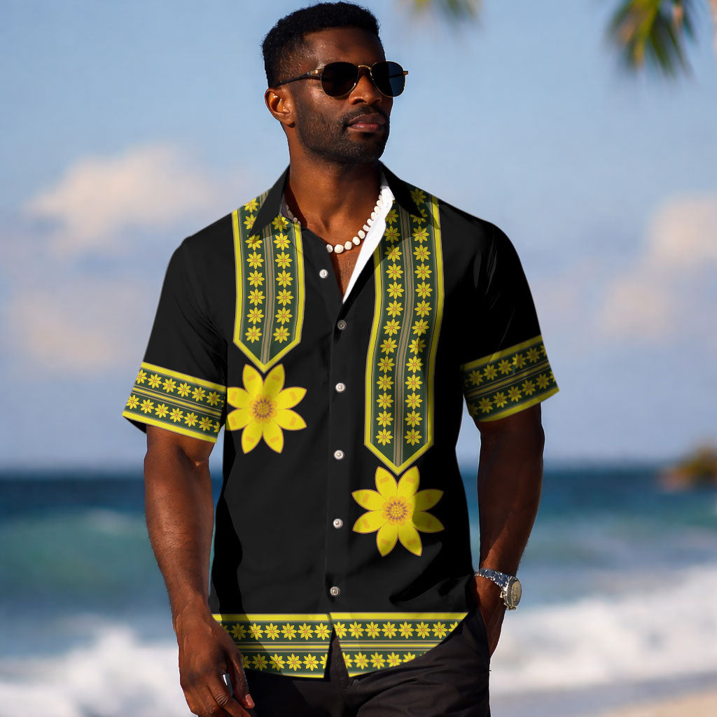 Ethiopian Enkutatash Hawaiian Shirt Black Adey Flower Tilet Habesha Inspired