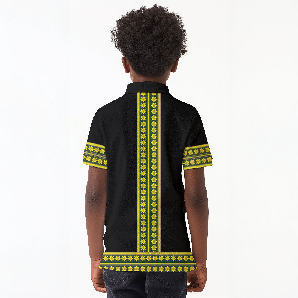 Ethiopian Enkutatash Kid Polo Shirt Black Adey Flower Tilet Habesha Inspired