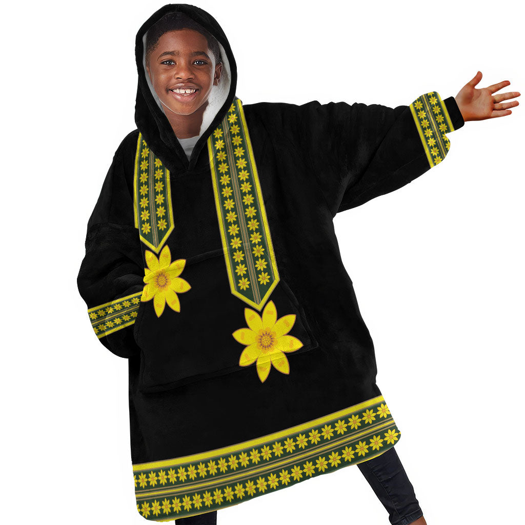 Ethiopian Enkutatash Kid Wearable Blanket Hoodie Black Adey Flower Tilet Habesha Inspired