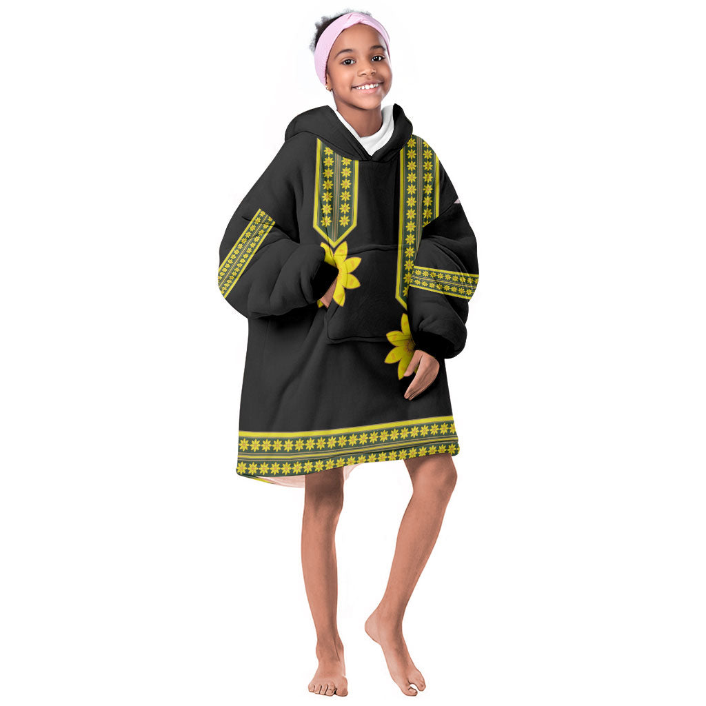 Ethiopian Enkutatash Kid Wearable Blanket Hoodie Black Adey Flower Tilet Habesha Inspired