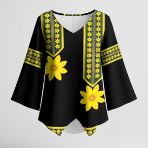 Ethiopian Enkutatash Kimono Sleeve Blouse Black Adey Flower Tilet Habesha Inspired