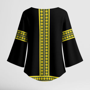Ethiopian Enkutatash Kimono Sleeve Blouse Black Adey Flower Tilet Habesha Inspired