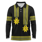 Ethiopian Enkutatash Long Sleeve Polo Shirt Black Adey Flower Tilet Habesha Inspired