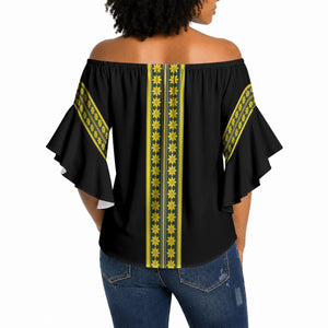 Ethiopian Enkutatash Off Shoulder Wrap Waist Top Black Adey Flower Tilet Habesha Inspired