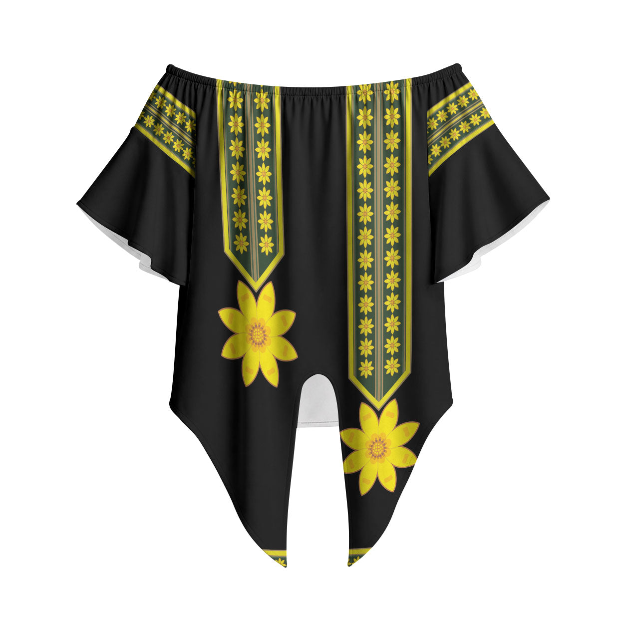Ethiopian Enkutatash Off Shoulder Wrap Waist Top Black Adey Flower Tilet Habesha Inspired