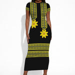 Ethiopian Enkutatash Short Sleeve Bodycon Dress Black Adey Flower Tilet Habesha Inspired