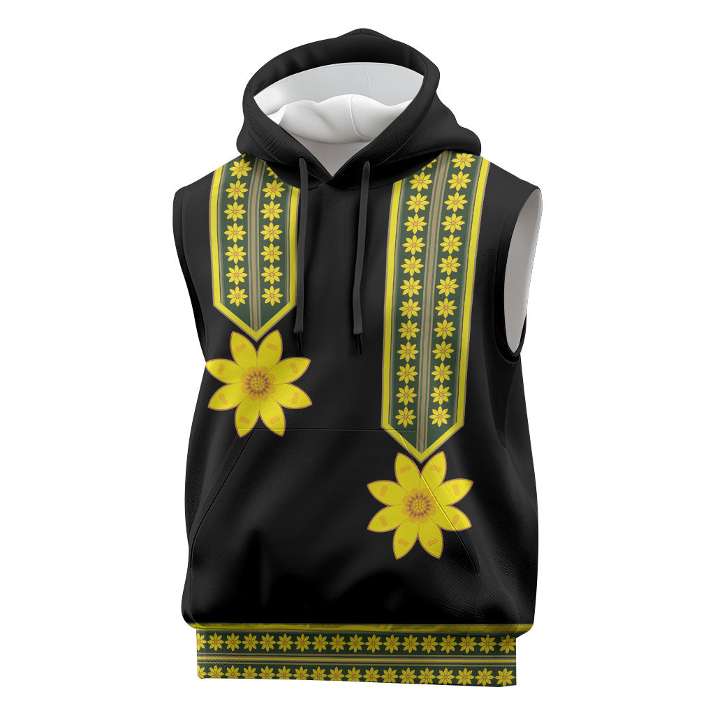 Ethiopian Enkutatash Sleeveless Hoodie Black Adey Flower Tilet Habesha Inspired