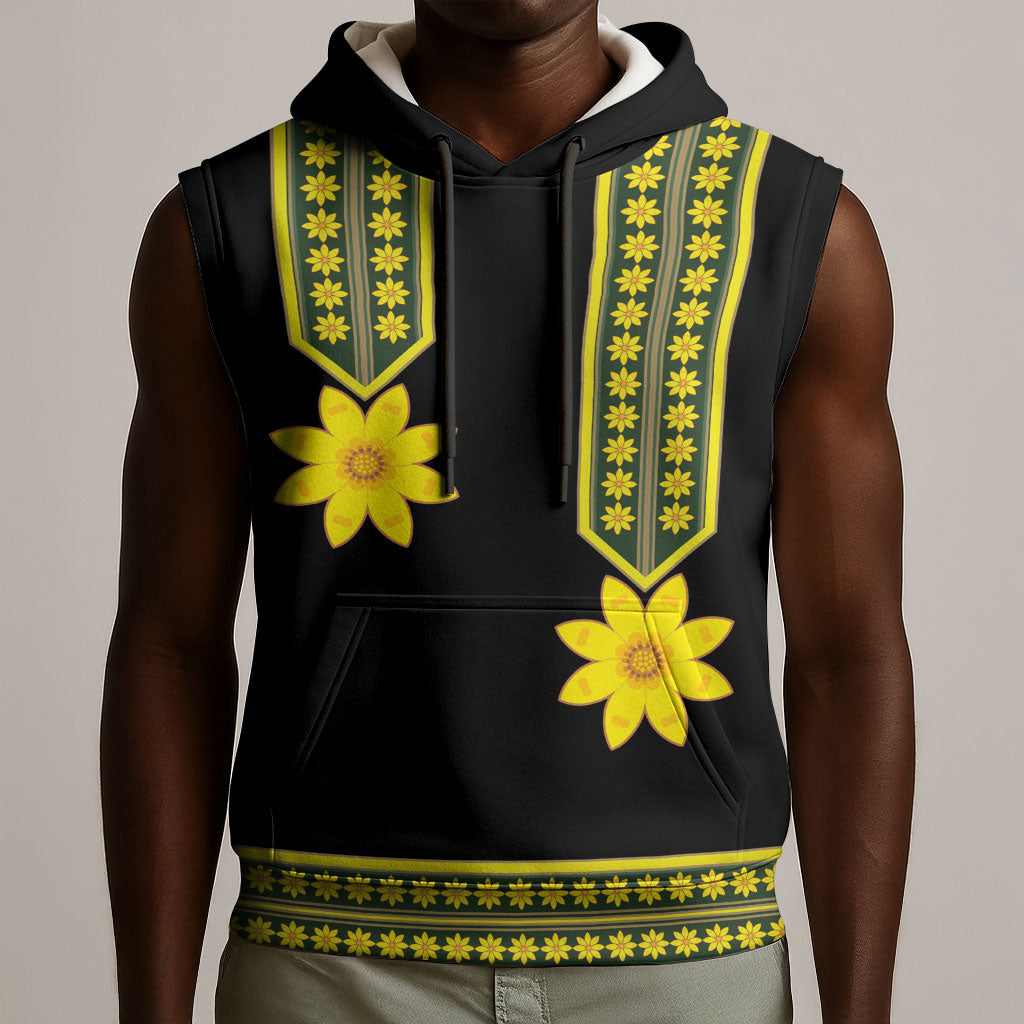 Ethiopian Enkutatash Sleeveless Hoodie Black Adey Flower Tilet Habesha Inspired