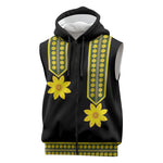 Ethiopian Enkutatash Sleeveless Zip Hoodie Black Adey Flower Tilet Habesha Inspired