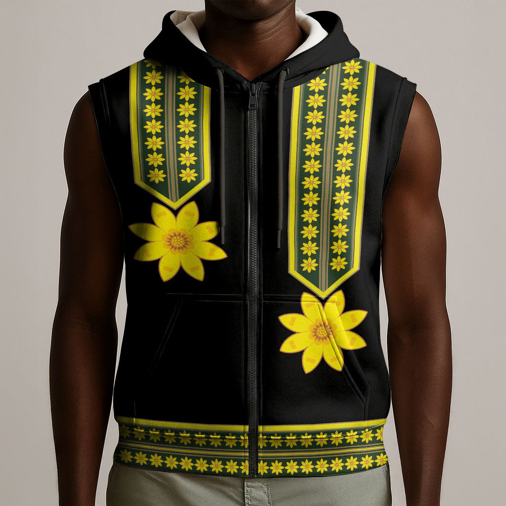 Ethiopian Enkutatash Sleeveless Zip Hoodie Black Adey Flower Tilet Habesha Inspired