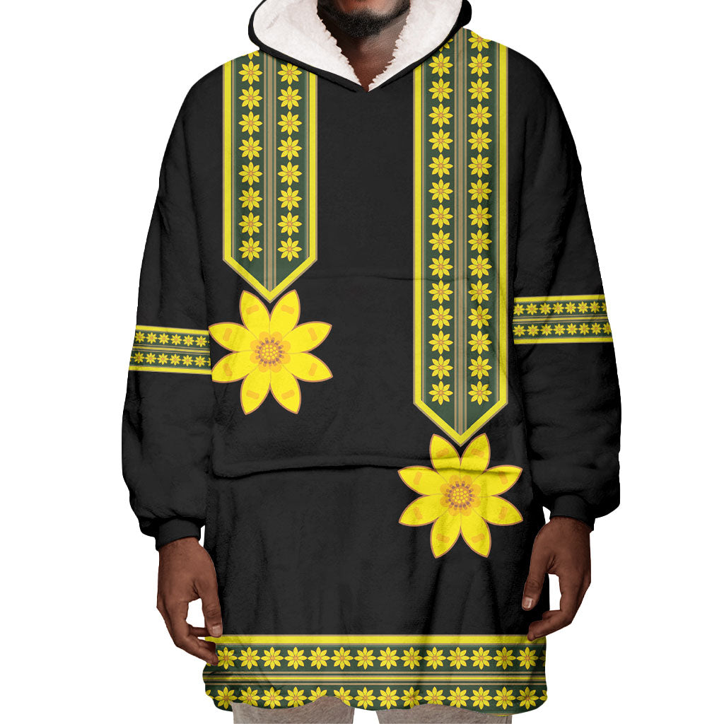 Ethiopian Enkutatash Wearable Blanket Hoodie Black Adey Flower Tilet Habesha Inspired