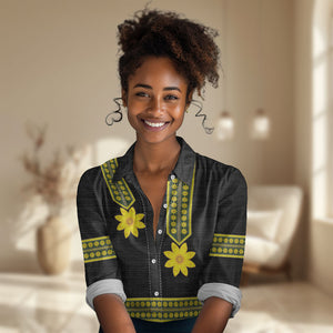 Ethiopian Enkutatash Women Casual Shirt Black Adey Flower Tilet Habesha Inspired