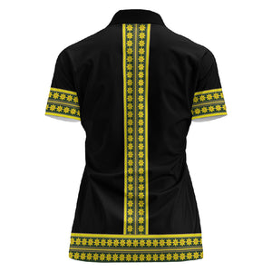 Ethiopian Enkutatash Women Polo Shirt Black Adey Flower Tilet Habesha Inspired
