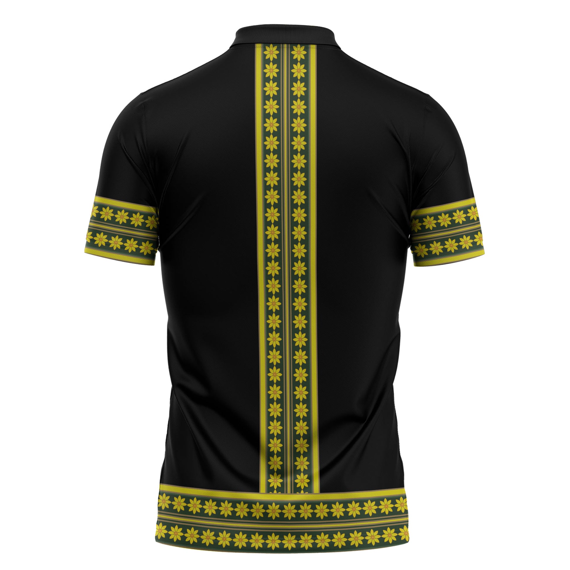 Ethiopian Enkutatash Zipper Polo Shirt Black Adey Flower Tilet Habesha Inspired